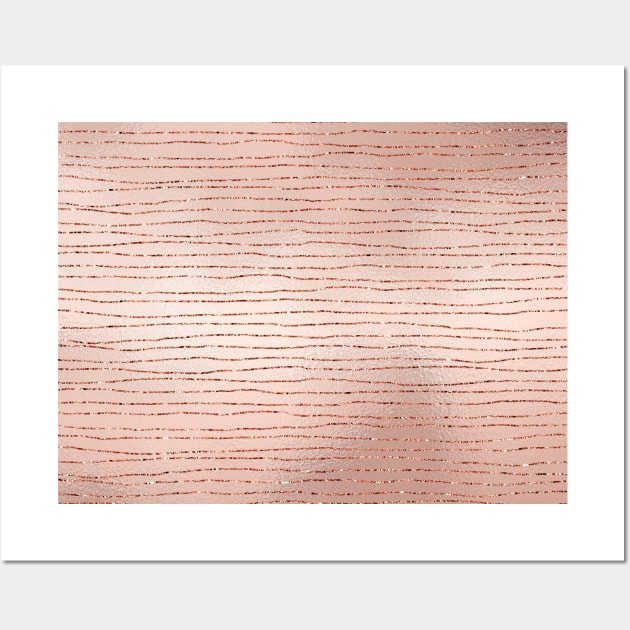 Pink Rose Gold Foil Metallic Stripes Pattern Wall Art by Printable Pretty